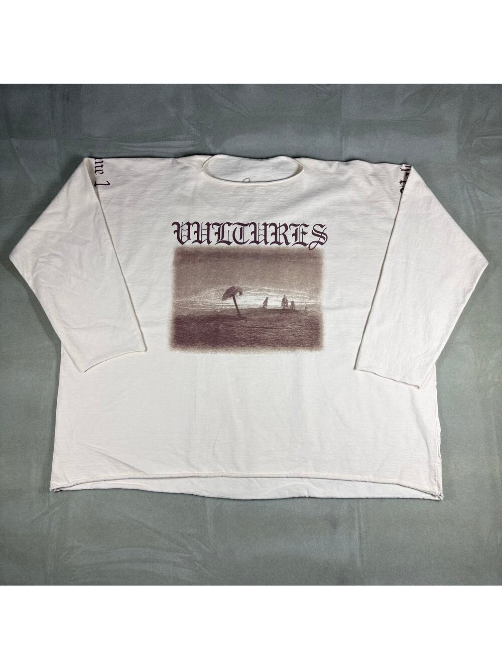 Kanye West Vultures Tracklist Long Sleeve Shirt White Oversized Boxy Tee Size 36